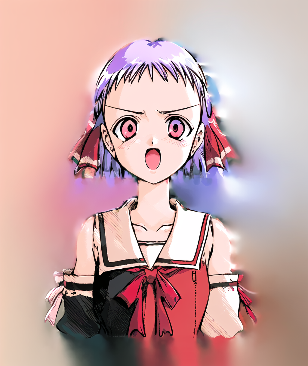 00784-342782160-kotonoha akane,1girl,solo,pink hair,long hair,open mouth,detached sleeves,white background,bangs,dress,pink eyes,looking at view.png